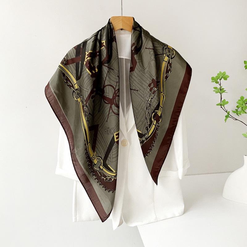 Women's 90cm Large Square Silk-Style Chain Print Headscarf & Shawl