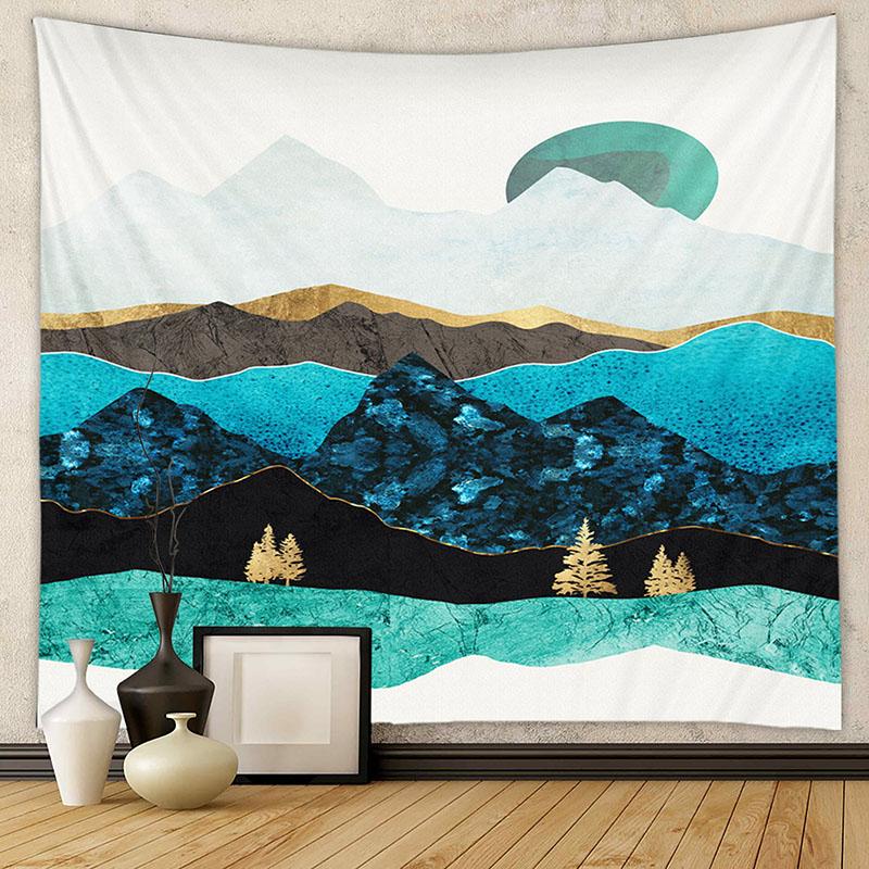 Nordic Mountain Sunset Printed Tapestry Natural Landscape Wall Hanging Cloth Beautiful Bedroom Background Decoration with Nails