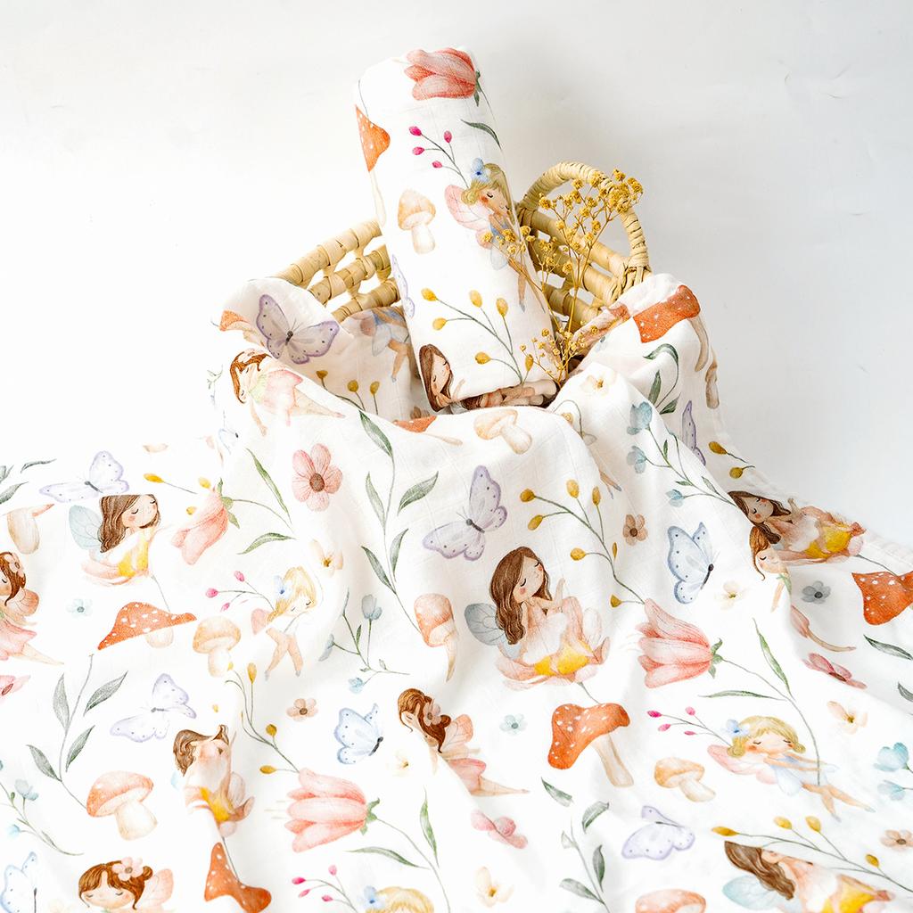 HappyFlute New One Piece Digital Print Bamboo Cotton 2 Layers Super Soft Muslin Swaddle High Quality Wrap For Newborn Blanket