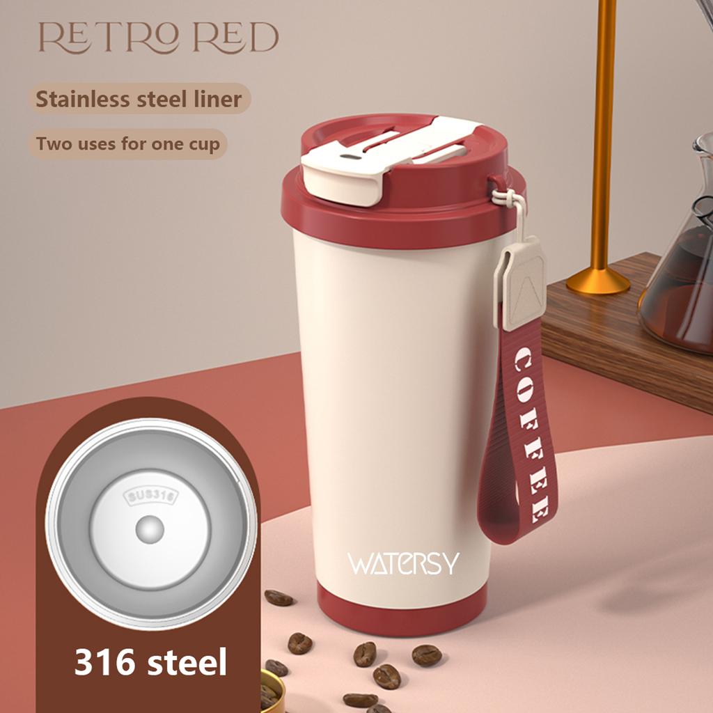 530ml 316 Stainless Steel Thermos Coffee Cup Ceramic Liner Vacuum Insulated Cup with Straw Cold and Hot Tumbler Travel Car Mug