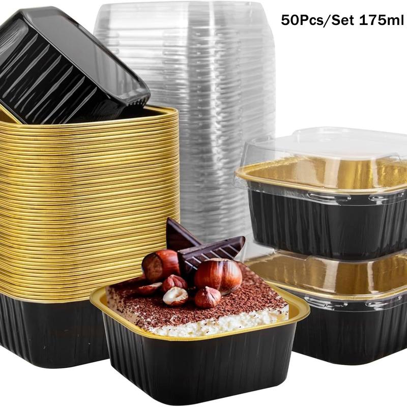 50 Pcs Aluminum Foil Baking Pans Rectangle Cake Cup With Lids Heat Resistant Mini Loaf Pans For Baking Kitchen Accessories