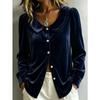 Langarm-Samtshirt Knopfleiste Französischer Kragen Herbst Winter Bluse