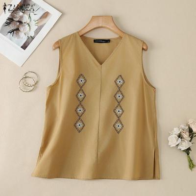 Women Casual V-Neck Summer Sleeveless Print Tank Tops