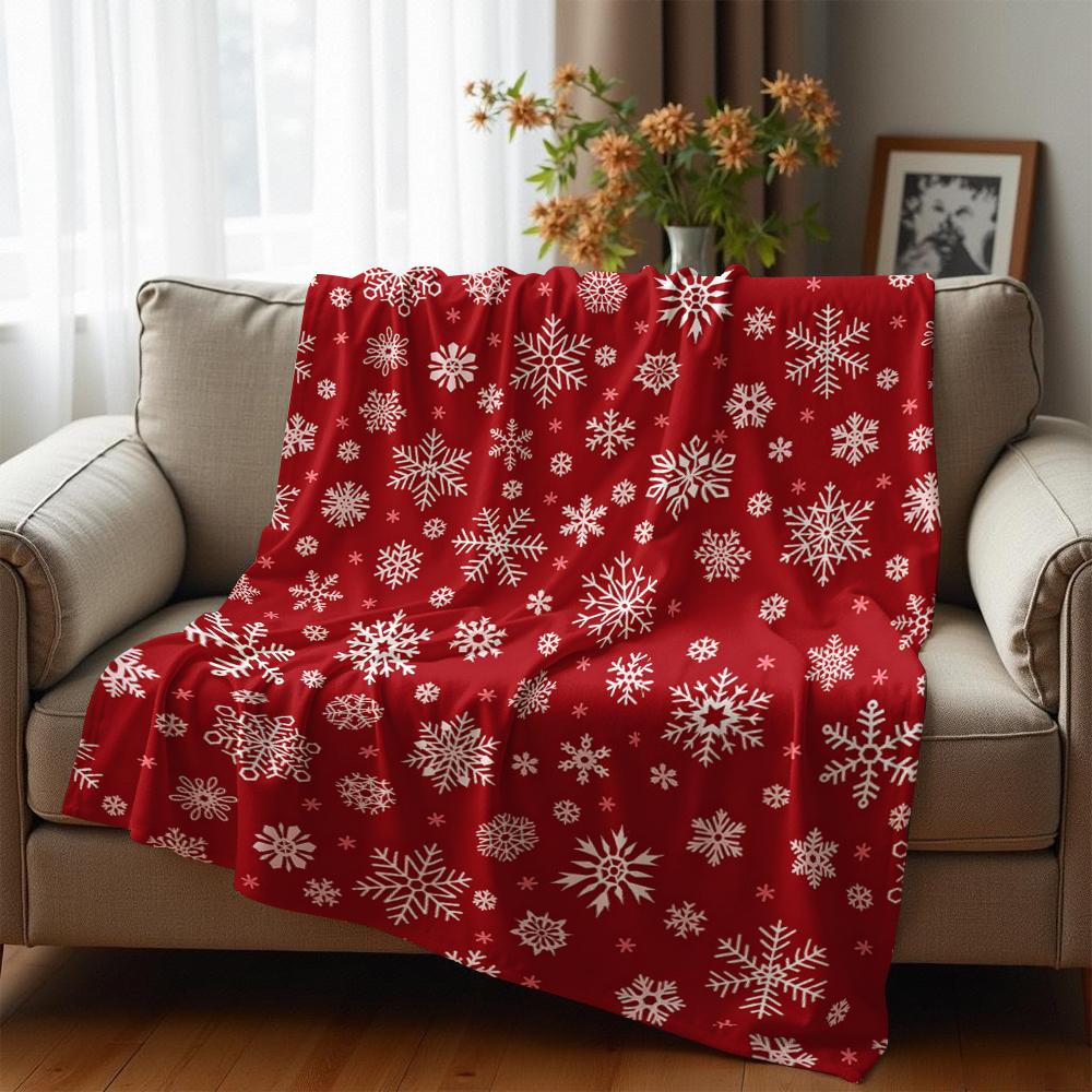 Red Xmas Flake Cartoon Anime Print Flannel Blanket Soft Warm Throw for Kids Bedroom Sofa Christmas Office Car