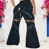 Women Plus Size High Waist Red Blue Star Printed Full Length Flared Pants
