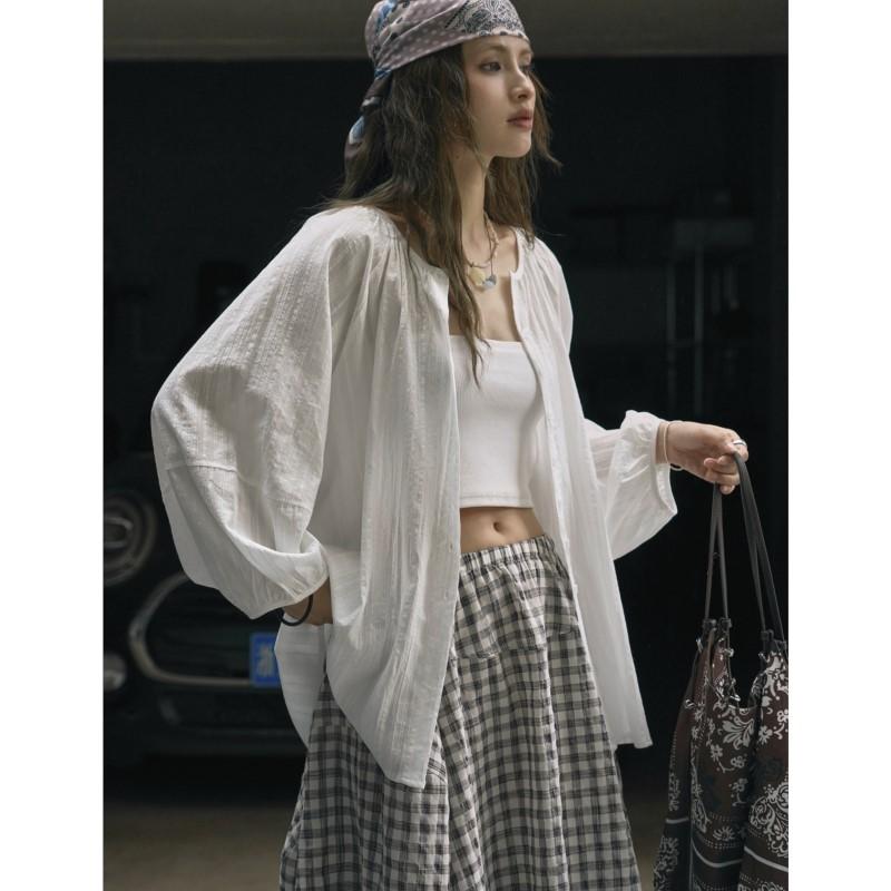 Johnature Japanese Crew Neck Striped Blouse For Summer Comfortable Breathable Loose Casual Simple Tops