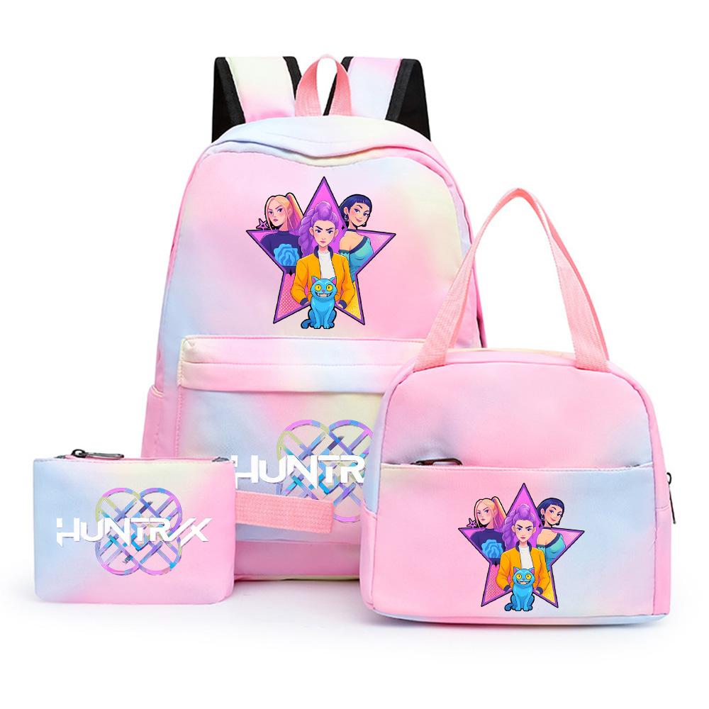 3Pcs/set Cartoon Printed Backpack with Lunch Bag Pencil Case for Teenager Girl Boy Large Capacity Waterproof Bookbag Gift Mochila