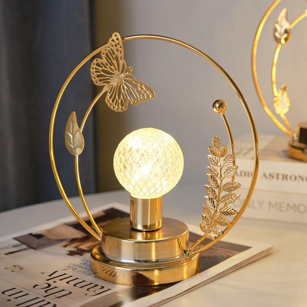 Hollow Out LED Night Light Butterfly/Leaf Shape Decorative Light Metal Table Lamp Home Decor