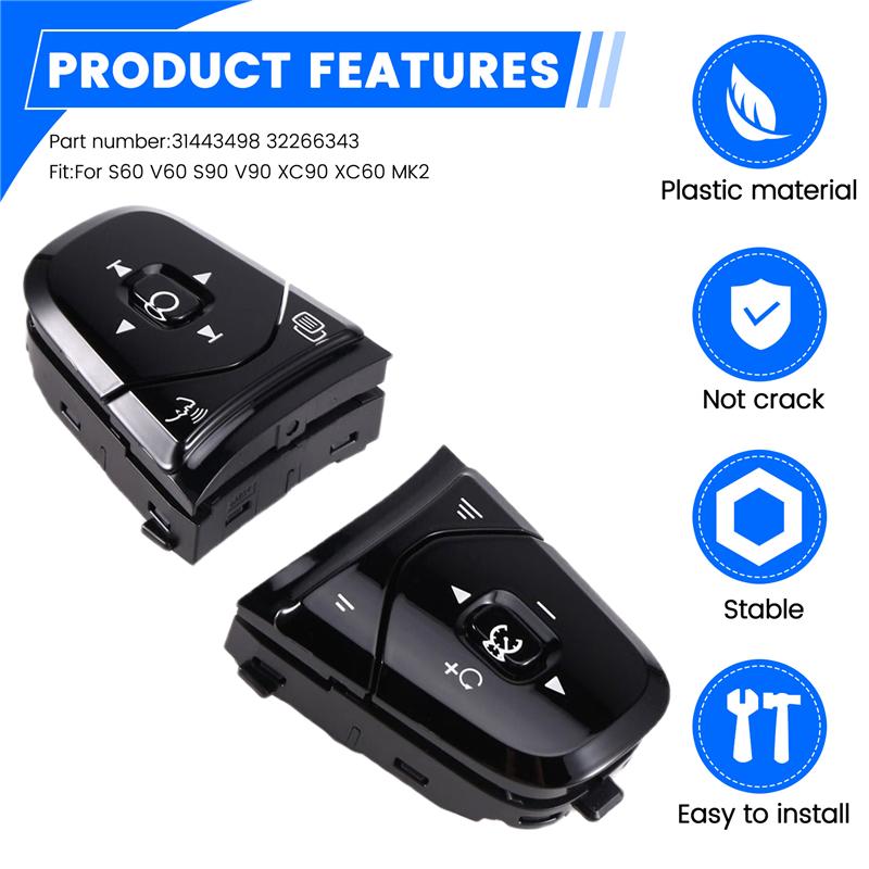 1Set New Car Steering Wheel Cruise Control Switch Button For Volvo S60 S90 V90 XC90 XC60 MK2 31443498 31443499