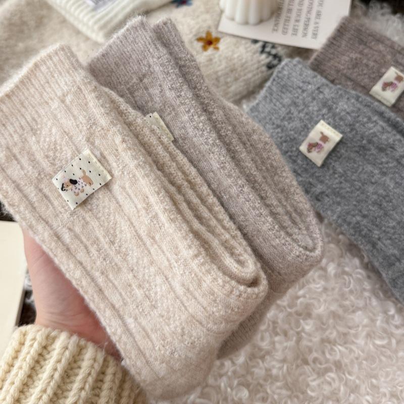 College Style Wool Warm Pile Stack Socks Middle Tube Socks Dachshund Thickened Confinement Socks Cloth Label Children Korean System