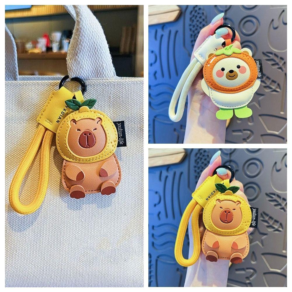 Animal Cartoon Key Holder Doll PU Leather Key Rings Fashion Kapybara Keychain  Bag Charm