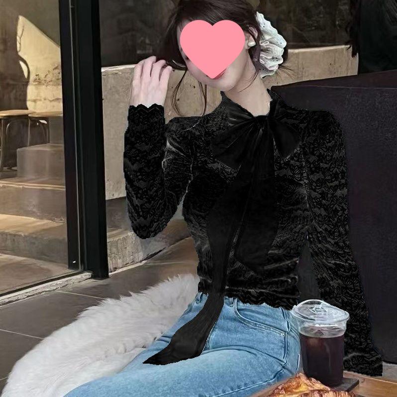 Women's Elegant Long Sleeve Lace Bow Tie Shirt - 2025 Autumn/Winter Collection