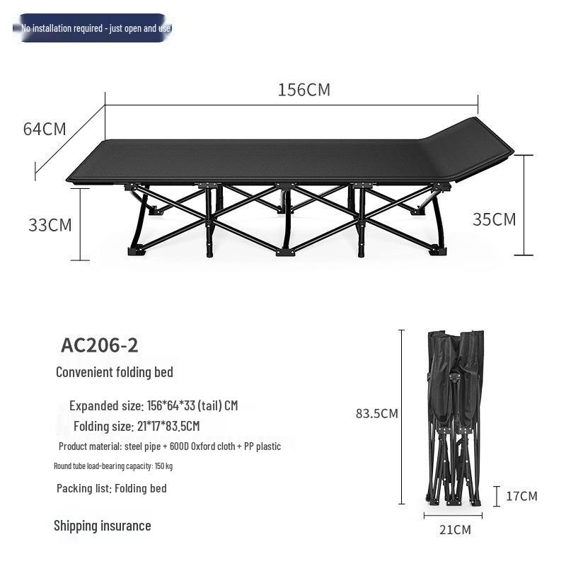 Compact Foldable Bed for Office, Camping, Outdoors - Stainless Steel, Portable, Free Shipping