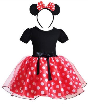 [CQDY] Princess Dress (Children's Dress + Headband) - 2-Piece Set: Minnie Mouse-Style Cosplay, Polka Dot Pattern, Tutu Skirt, Kids Dance Costume, Mick