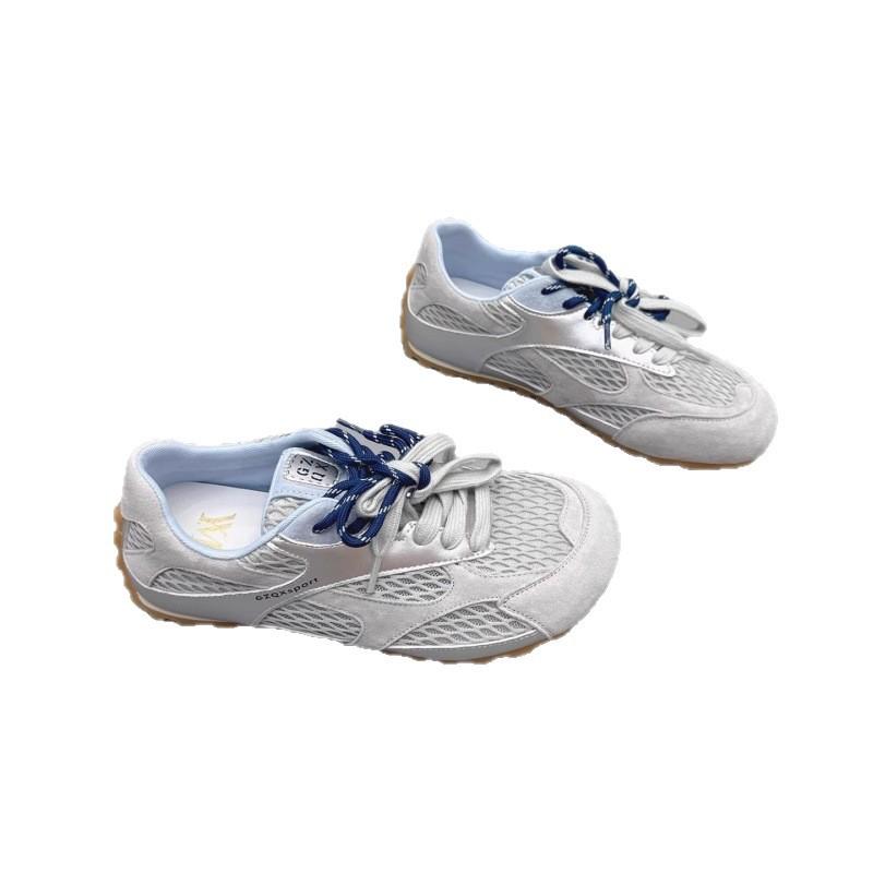 Soft leather mesh German training shoes women's 2025 summer new round head thick sole thin fashion breathable casual sports shoes tide