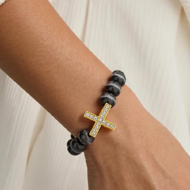 Expandable Wrist Jewelry with Intricate Religious Pendant and Alloy Construction Beaded Bracelet Suitable for Daily Styling