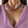 Retro Rainbow Rice Bead Necklace Set, Stylish And Simple, Stackable Woven Beaded Necklace