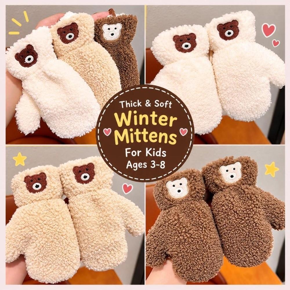 Polyester Kids Winter Gloves Soft Plush Thick Warm Gloves Bear Plush Mittens  For Girls