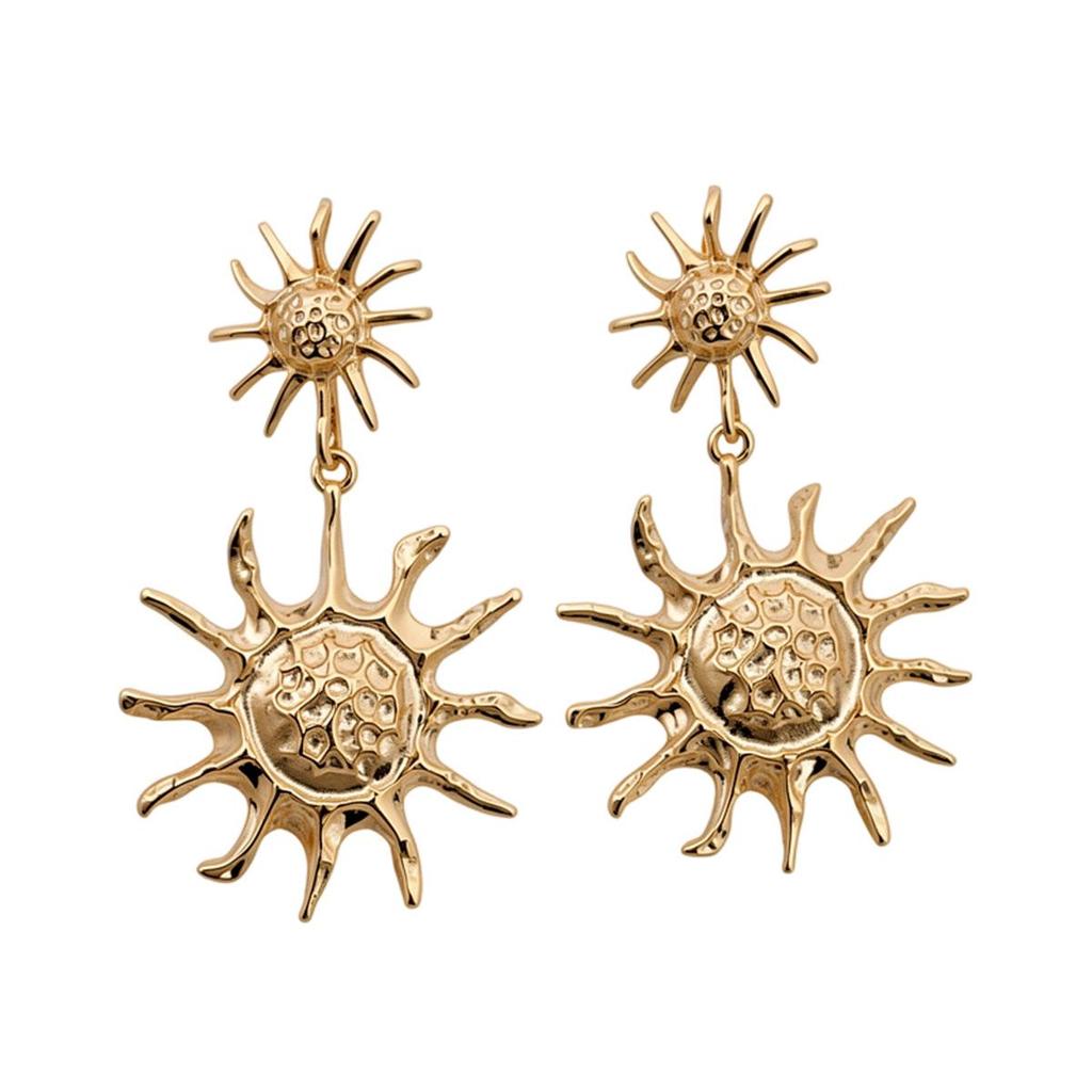 European Retro Sun God Baroque Earrings - Exaggerated Gold Dangle 