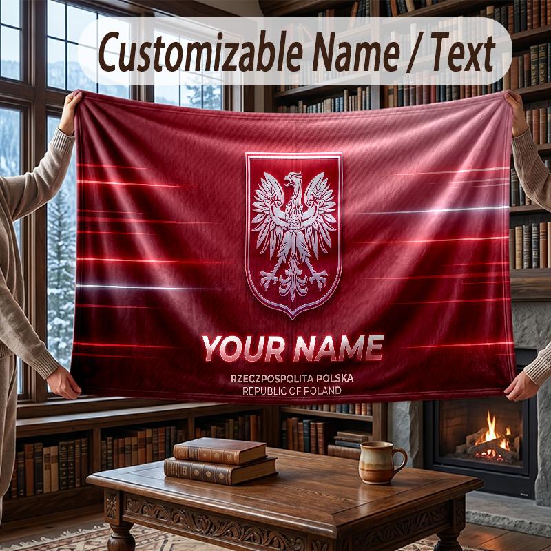 Custom Name Flannel Throw Blanket Poland Football Pattern Warm Home Decoration