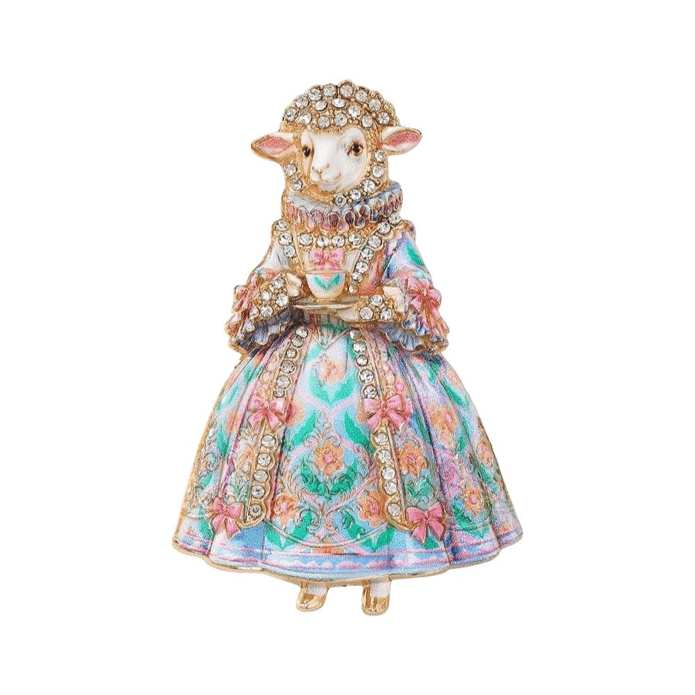 Enamel Court Sheep Brooch Floral Animal Lapel Pin Elegant Lamb Brooch Pin Women