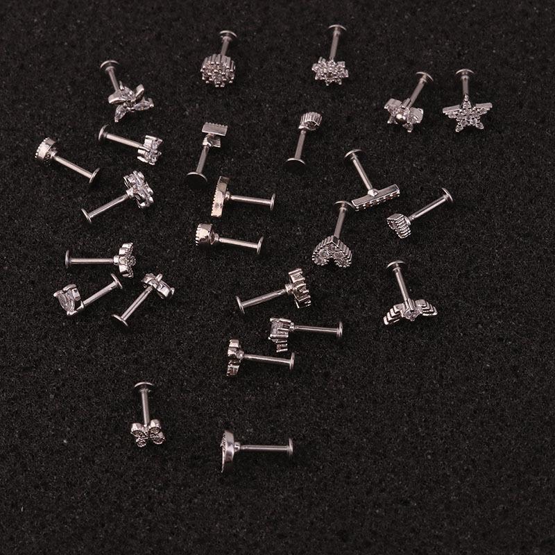 Surgical Stainless Steel Labret Ring Lip Studs Tragus Cartilage Earring 16g Punk Cz Gem Ear Piercing Body Jewelry 6mm
