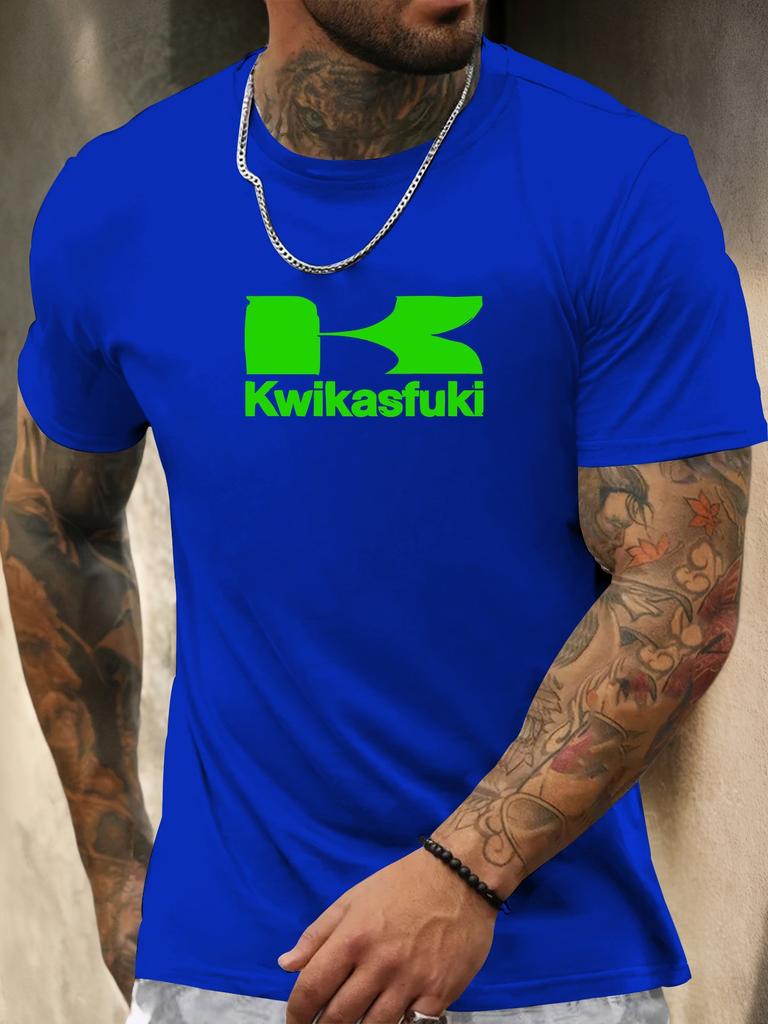 T-shirt a maniche corte Kwikasfuki da uomo 100% cotone con stampa a fantasia Camicia estiva girocollo traspirante casual alla moda Maglietta fresca