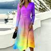 Women's Casual Print Long Sleeve V-Neck Dress with Pocket