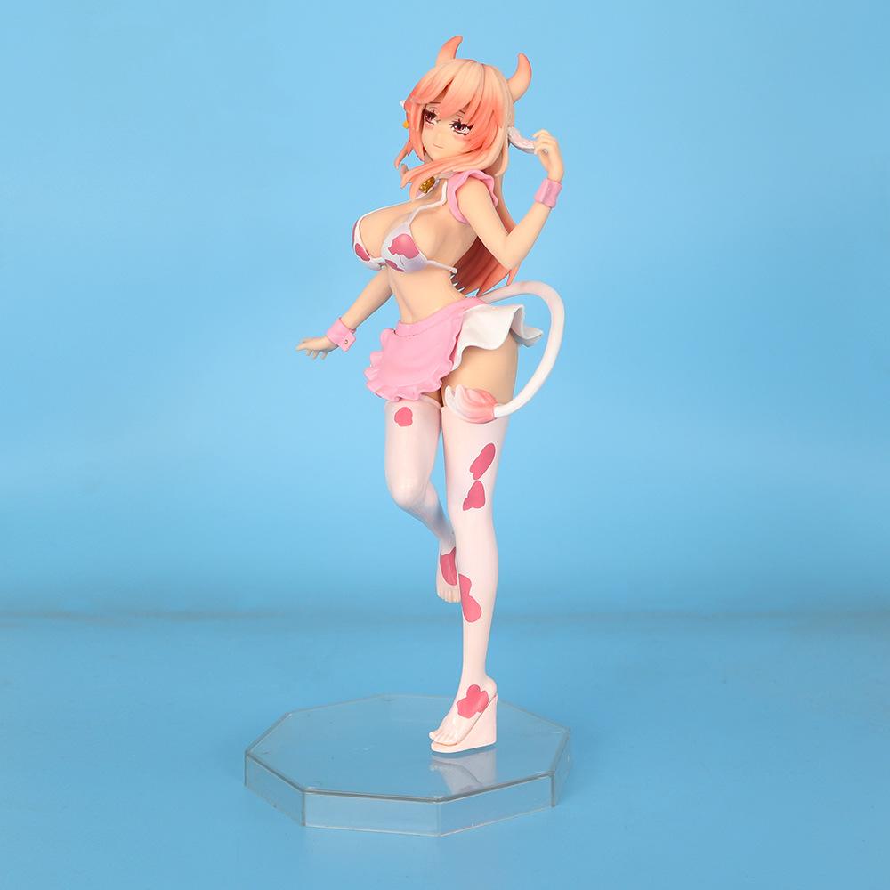 Hot Selling 25cm Black & Pink Cow Maid Cartoon Girl Figure Statue Desktop Ornament Collection Model Toy Gift