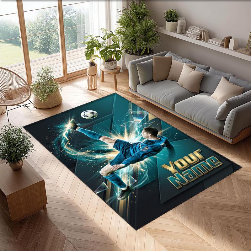 Cristiano Ronaldo Printed Crystal Velvet Rug Non‑Slip Crystal Velvet Carpet For Sofa Bedroom Indoor Home Decoration