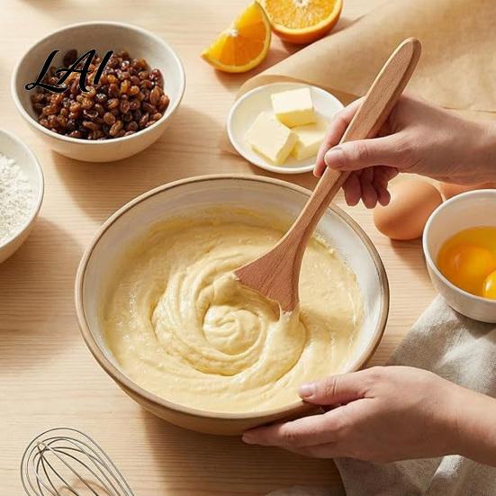 Home Baking Accessory 12 Inch Wooden Danish Dough Whisk Long Handle Sourdough Whisk with Hollow Ring Non Slip Natural Wood Beater Mixer Bread