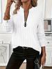 2026 Women's Knit Ribbed Solid Color Zipper Long Sleeve Top for Autumn & Winter