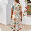 Women's Casual Fashion Round Neck Printed Short Sleeve Pocket Dress