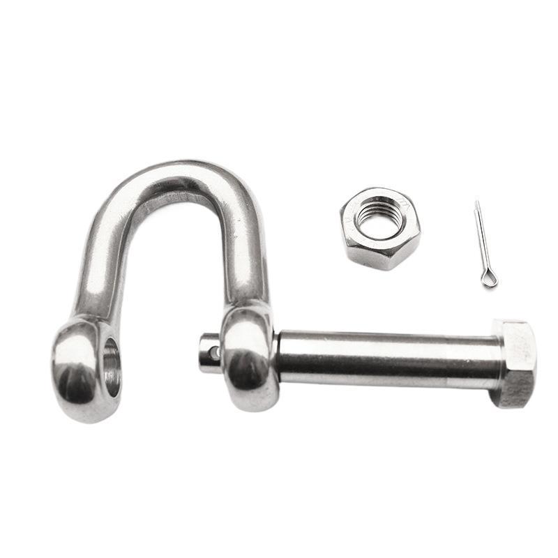 304 Stainless Steel D-Type Safety Shackle U-Type Lifting Eye Bolt with Nut, American Style.