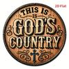 Vintage Metal Wall Art God's Country Round Sign with Cross Leaf Motifs 7.8x7.8 Inch Rustic Indoor Outdoor Decor for Home Cafe Garden