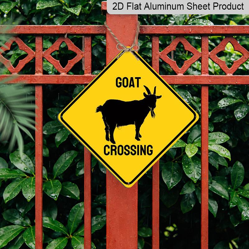 2D Flach 1 Stück, Ziegenüberquerung Diamant-Aluminiumschild - Metall-Warnschild, Rostfreie Farm- & Ranch-Dekoration für Auffahrt, Weide, Scheune, Ländlicher Hof