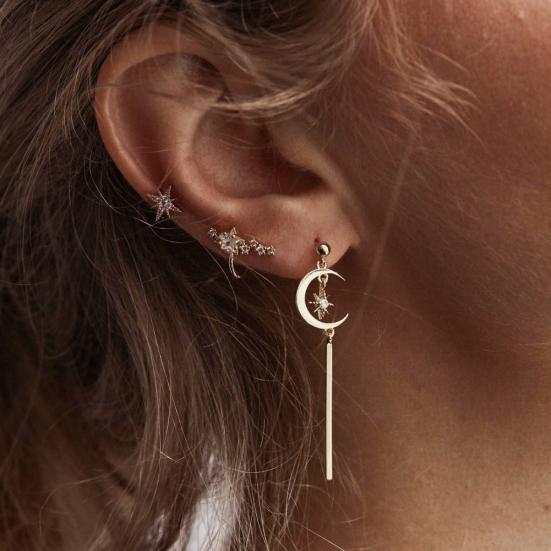 3Pcs Women Rhinestone Star Moon Bar Fashion Ear Studs Earrings Set Party Jewelry