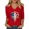 Womens Casual V Neck Top with 250 Years 1776 to 2026 Independence Day Printed Graphic Loose Fit Half Sleeve Shirt