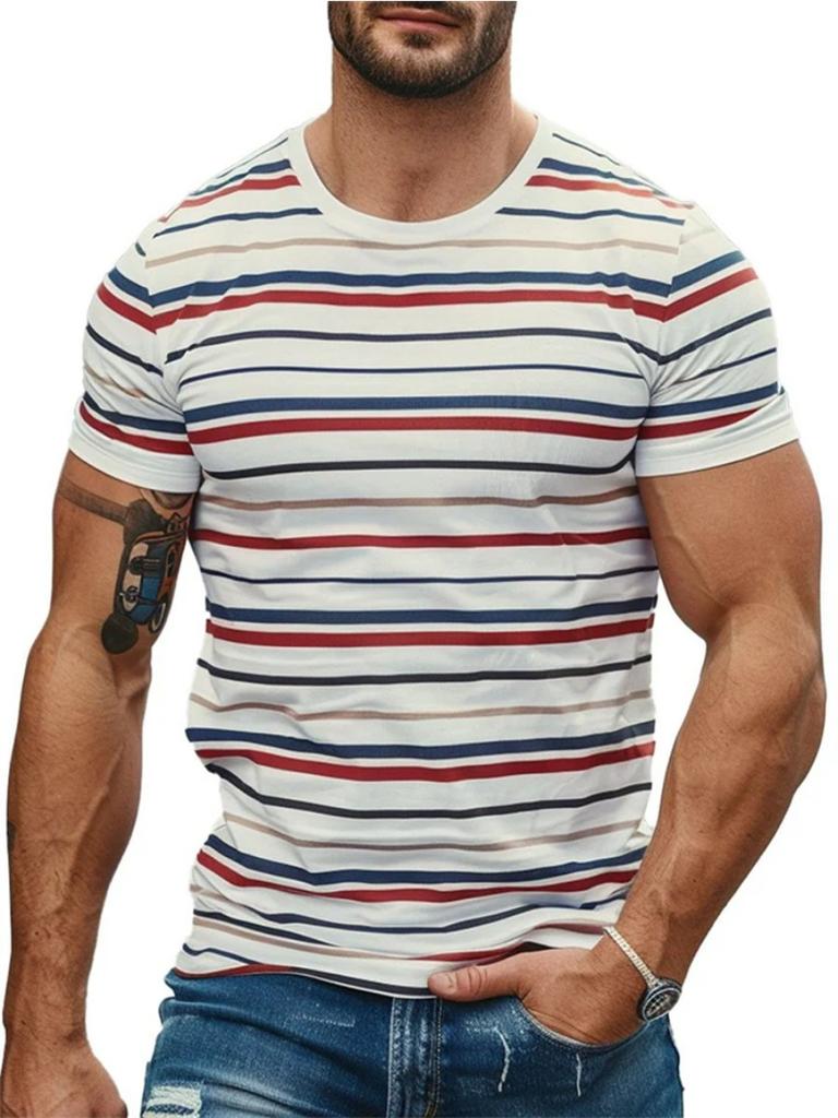 Summer Fashion Stripe 3D Printed T Shirts For Men Summer Casual Crew Neck Short Sleeve T-shirt Loose Quick Dry Breathable Tees Tops