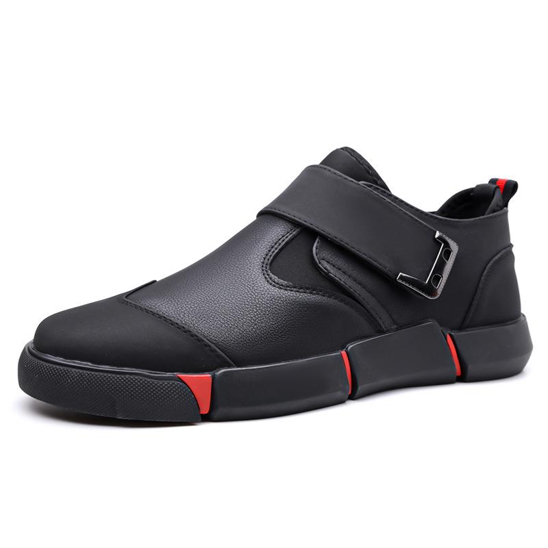 New men's casual leather shoes men's lazy shoes comfortable foot cover low top Velcro non-slip flat heel shock absorber round head