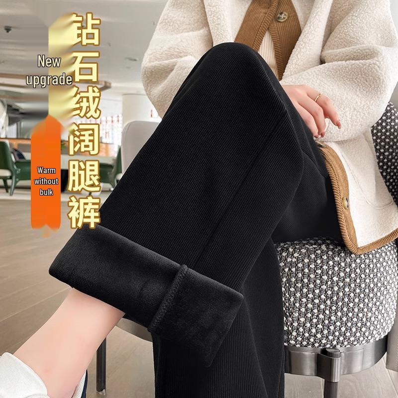 

Women s Fleece-Lined Wide-Leg Pants: 2024 Autumn/Winter Lamb s Wool Cotton Trousers M