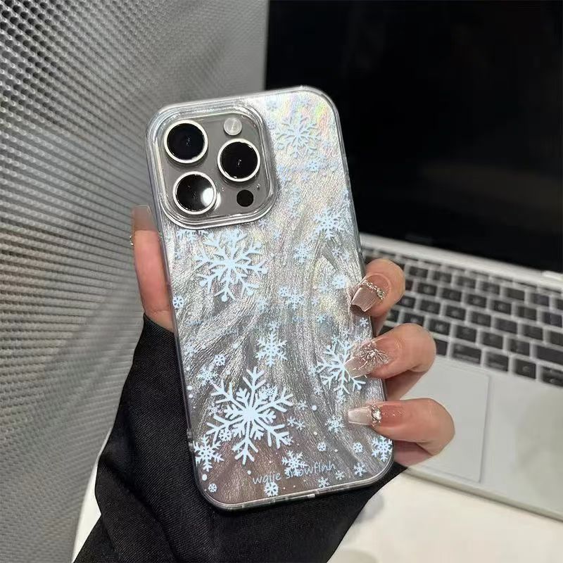 

Silver Snowflake Feather Texture Clear Phone Case for iPhone 17 16 15 14 13 12 11 Series Pro Max Plus Double Layer Protection iphone 16 E