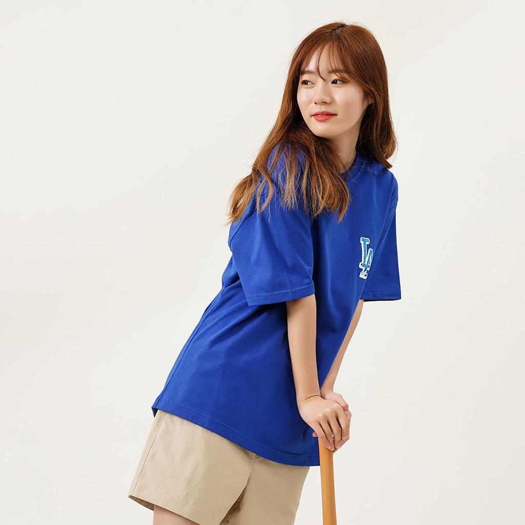 MLB Base Logo T Shirts Unisex Blue Crew Neck Moderate Straight Fit 3ATS03023-07BLD