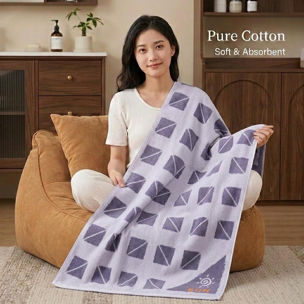 Large Grade A Yarn-Dyed Jacquard Cotton Bath Towel - Thick, Absorbent, Adult Style
