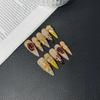 10 Stuks Retro Hof 3D Reliëf Bloemen Goud Franse Tip Lange Stiletto Press-On Nagels