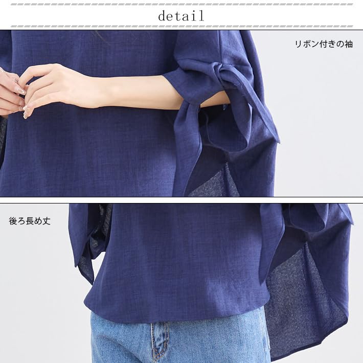 AICA Tunic Ribbon Round Voluminous Loose Plus Solid One Size White Women's A-Line Blouse, Pullover, Flared, Sleeves, Neck, Sleeves, 3/4 Sleeves,