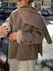 Khaki Wełniany Płaszcz z Szalikiem: Moda europejska i amerykańska