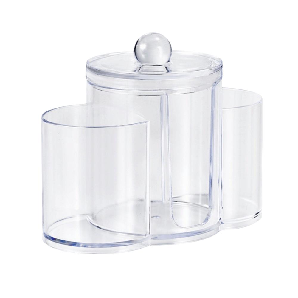 3-in-1 Cotton Swab Holder Transparent Storage Container for Makeup Bathroom Storage Style B
