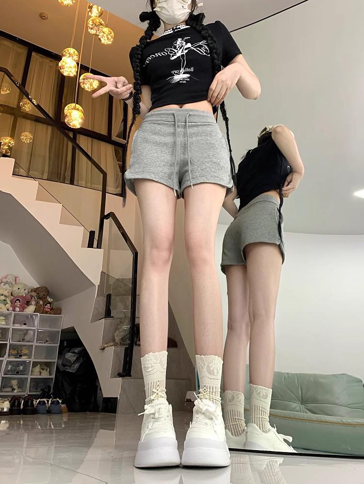 2025 Women's Summer High Waist Slimming Loose Straight-Leg Drawstring Shorts - Black Casual Versatile Sportswear