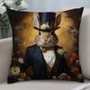 Retro Rabbit Portrait Pillow Case Short Plush Pillow Covers Sofa Decorative Gift Home Double-Sided Printing Cushion Cover